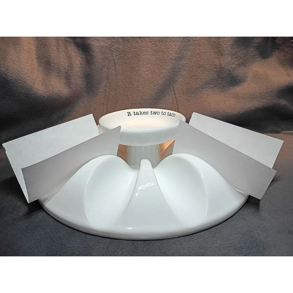 Mud Pie Ceramic Taco Platter w/ Center Dip Bowl 